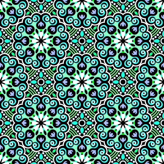 Turquoise - Green - Blue Mandala Fabric - 132
