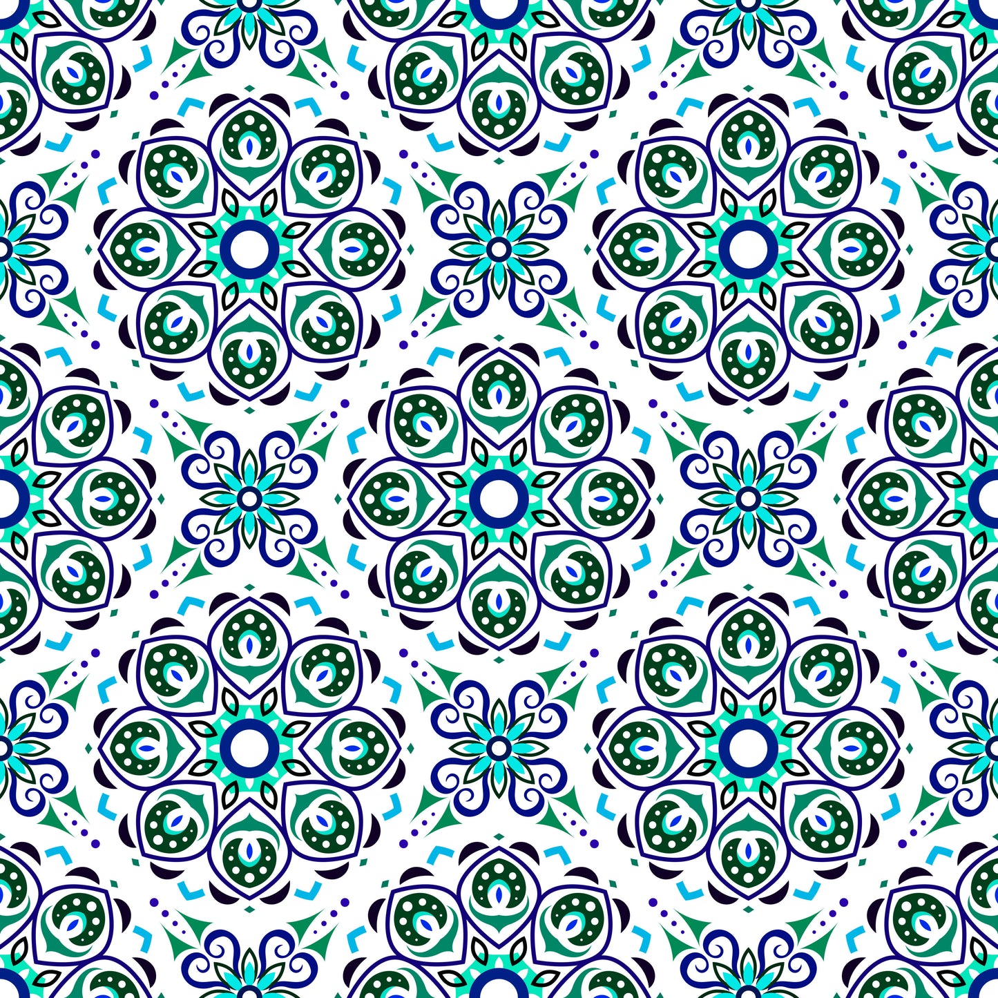 Turquoise - Blue Mandala Fabric - 183i