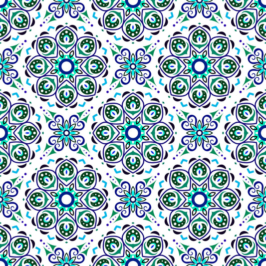Turquoise - Blue Mandala Fabric - 183i