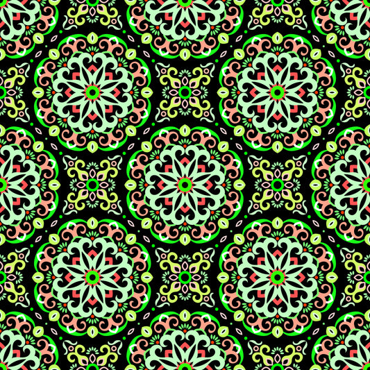 Green - Red Mandala Fabric - 188