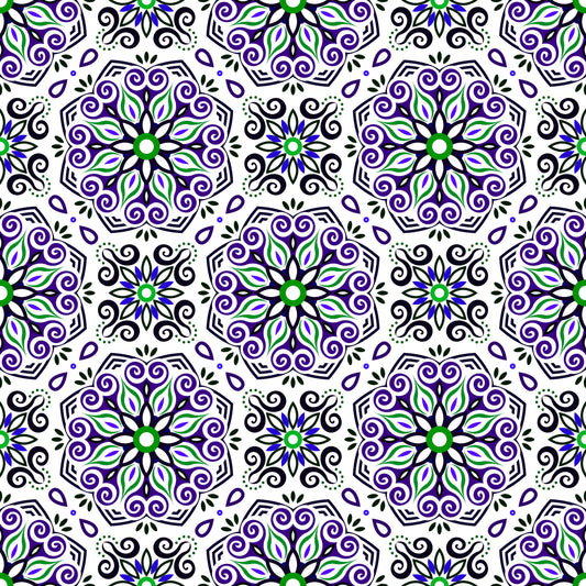 Purple - Green - Blue Mandala Fabric - 203i