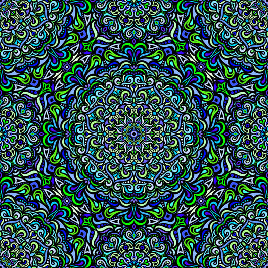 Blue - Green - Turquoise Mandala Fabric 2005