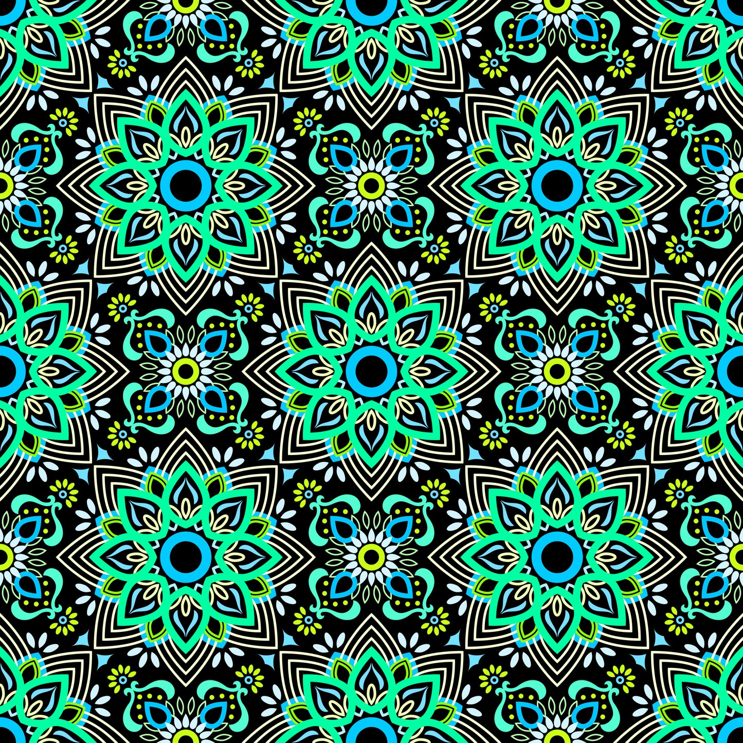 Turquoise - Green - Blue Mandala Fabric - 145