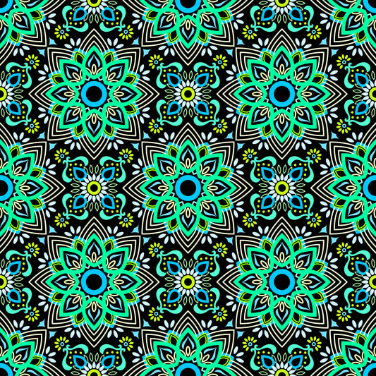 Turquoise - Green - Blue Mandala Fabric - 145