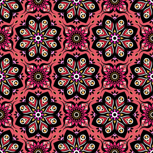 Coral - Pink - Yellow Mandala Fabric - 236