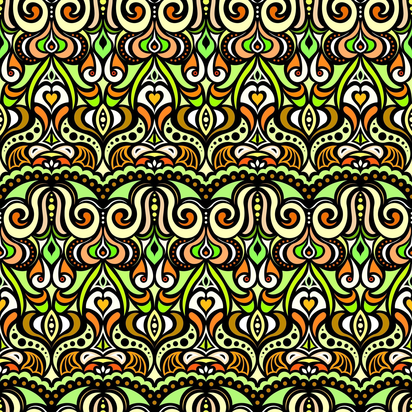 Green - Yellow - Orange Abstract Doodle Fabric 1010.2