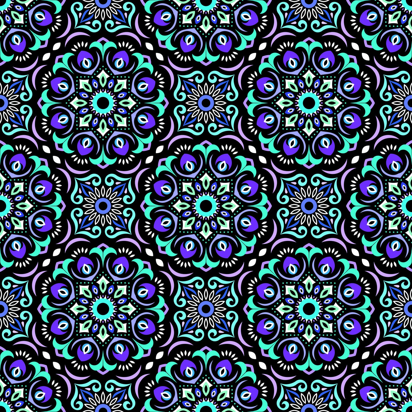 Turquoise - Purple - Blue Mandala Fabric - 209