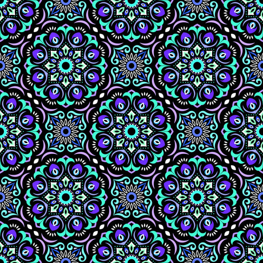 Turquoise - Purple - Blue Mandala Fabric - 209
