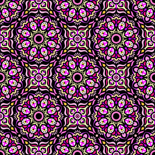 Pink - Yellow - Purple Mandala Fabric - 186
