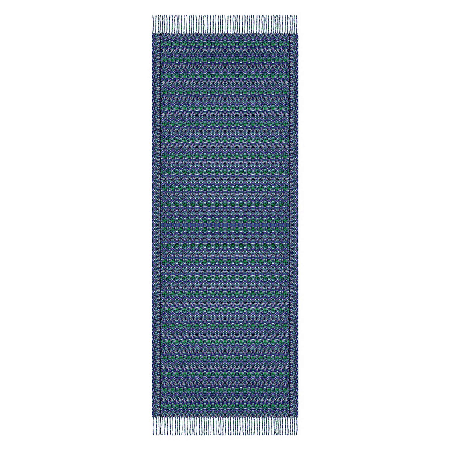 Turquoise - Green - Purple Abstract Doodle Scarf with Tassels