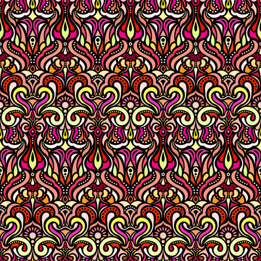 Red - Yellow - Pink Abstract Doodle Fabric 1012
