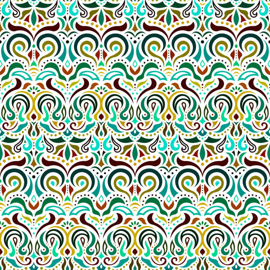 Turquoise - Yellow - Brown Abstract Doodle Fabric 1007i