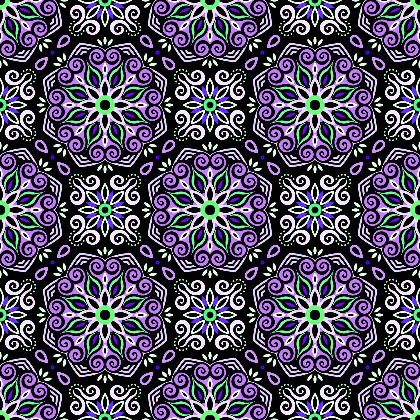 Purple - Green Mandala Fabric - 203