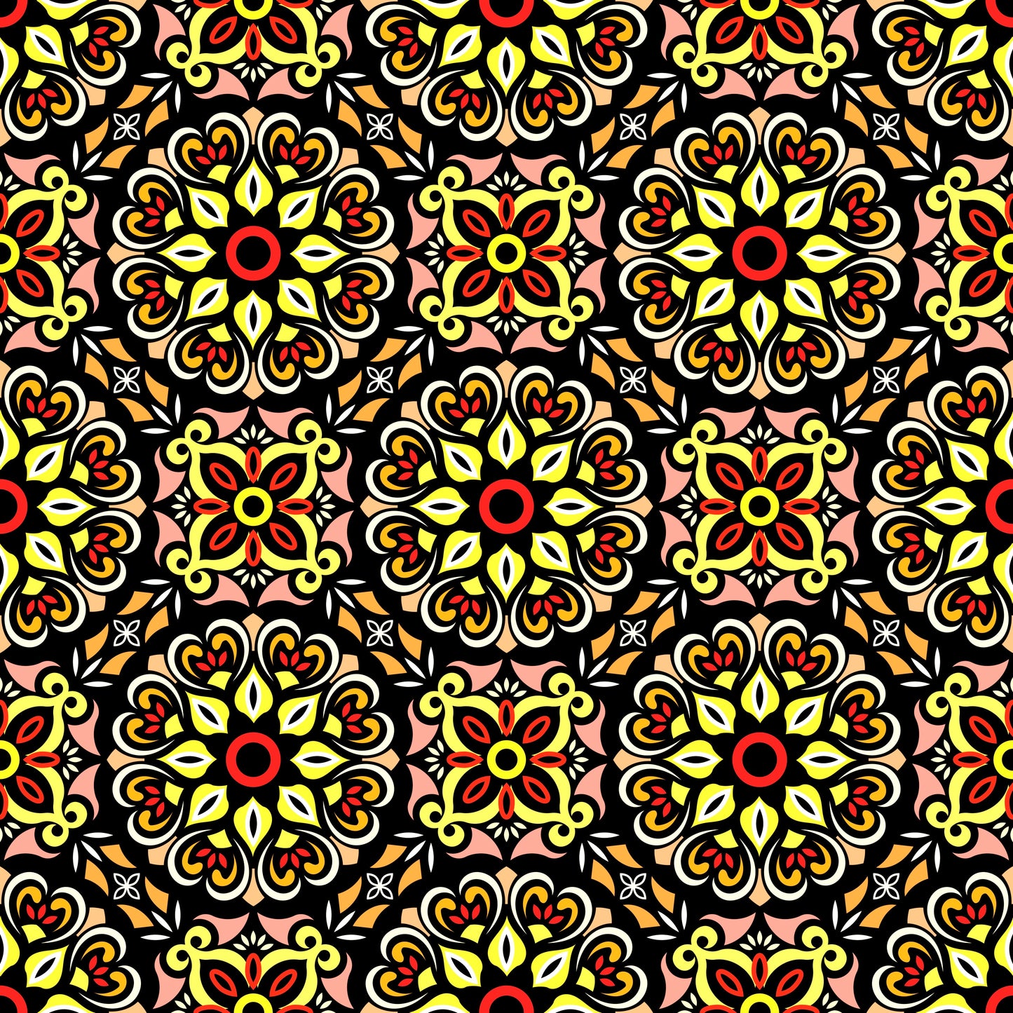 Yellow - Red Mandala Fabric - 206