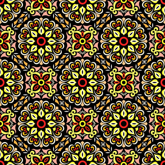 Yellow - Red Mandala Fabric - 206