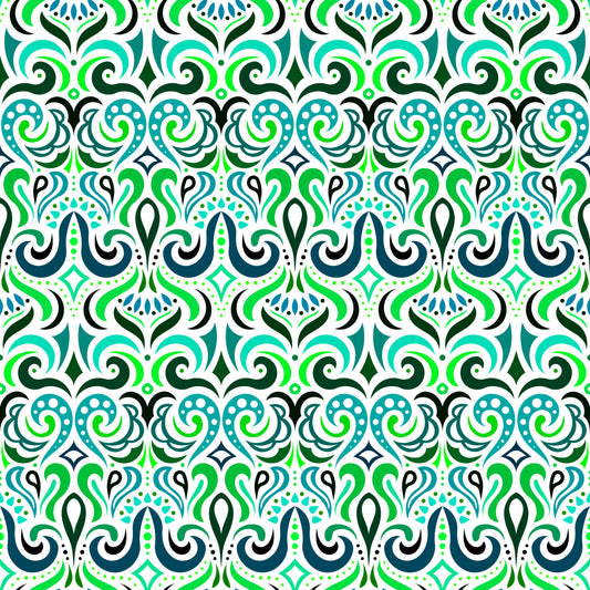 Turquoise - Green Abstract Doodle Fabric 1001i