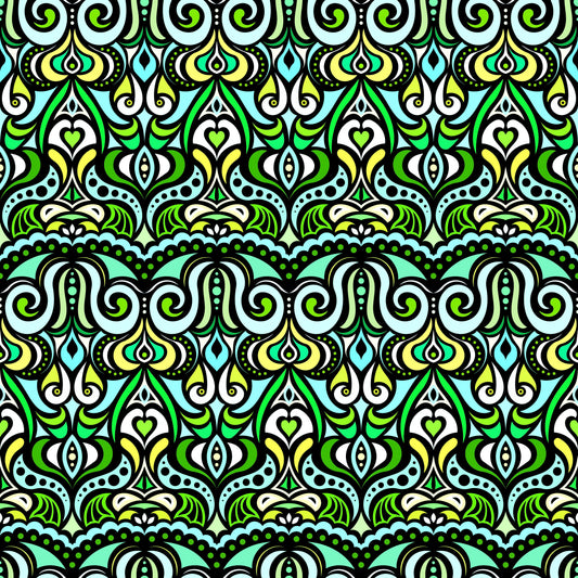 Green - Turquoise - Yellow Abstract Doodle Fabric 1010.2