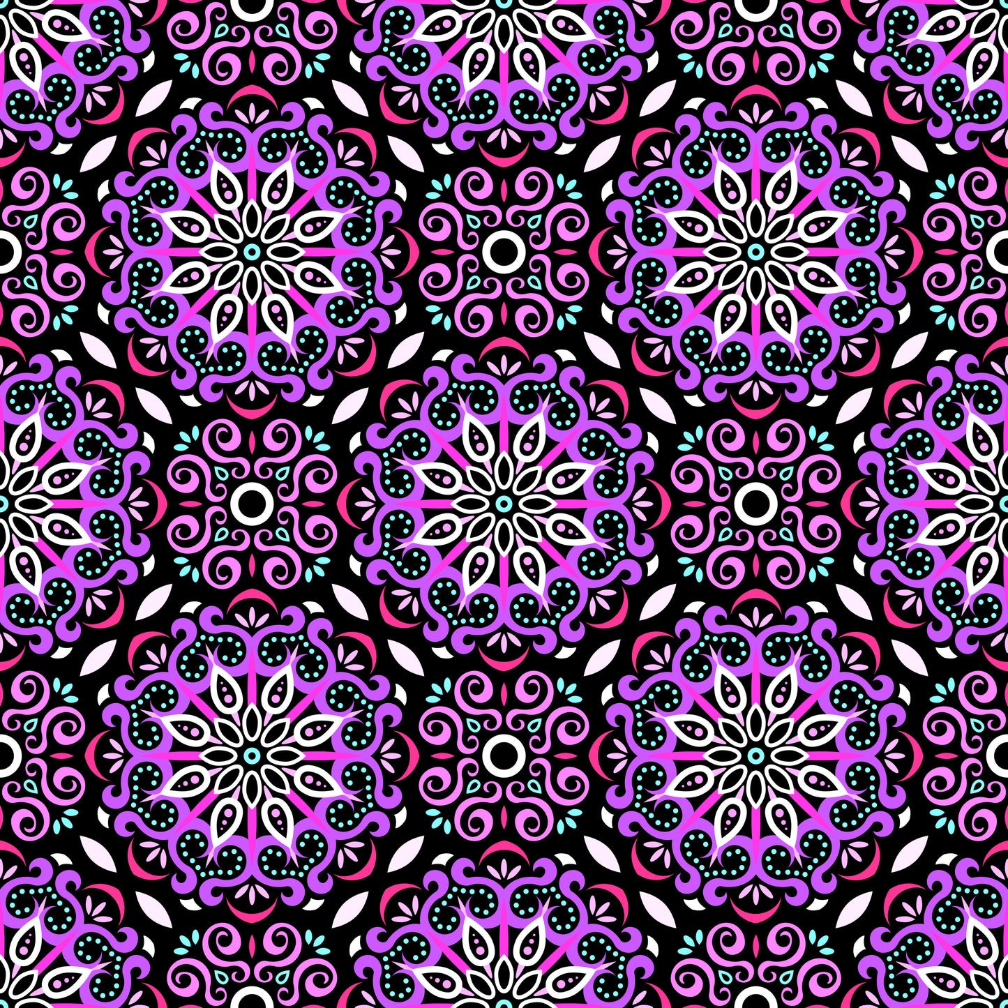 Purple - Pink - Turquoise Mandala Fabric - 165