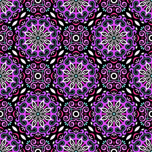 Purple - Pink - Turquoise Mandala Fabric - 165