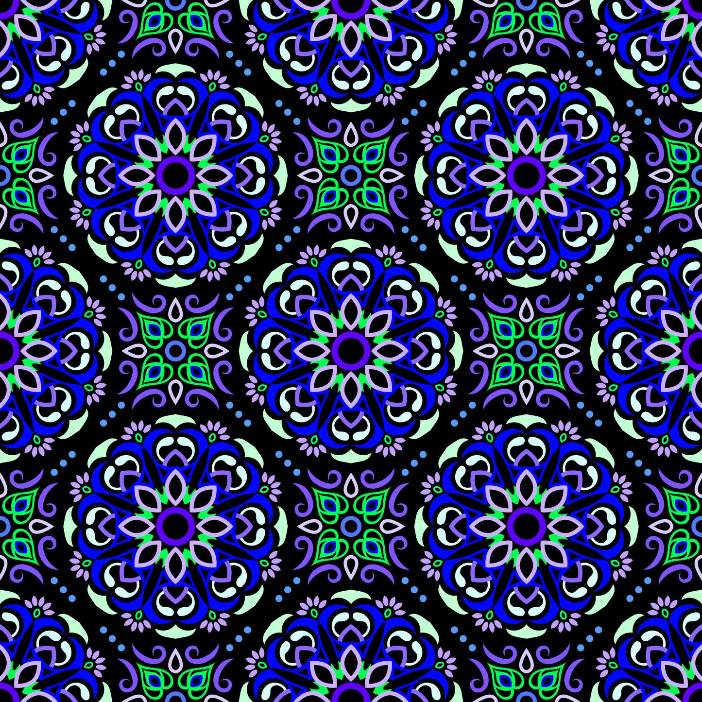 Blue - Green - Purple Mandala Fabric - 160