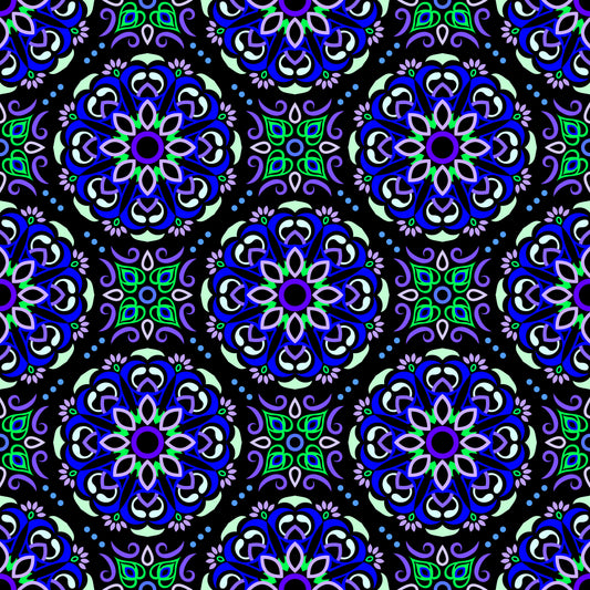 Blue - Green - Purple Mandala Fabric - 160