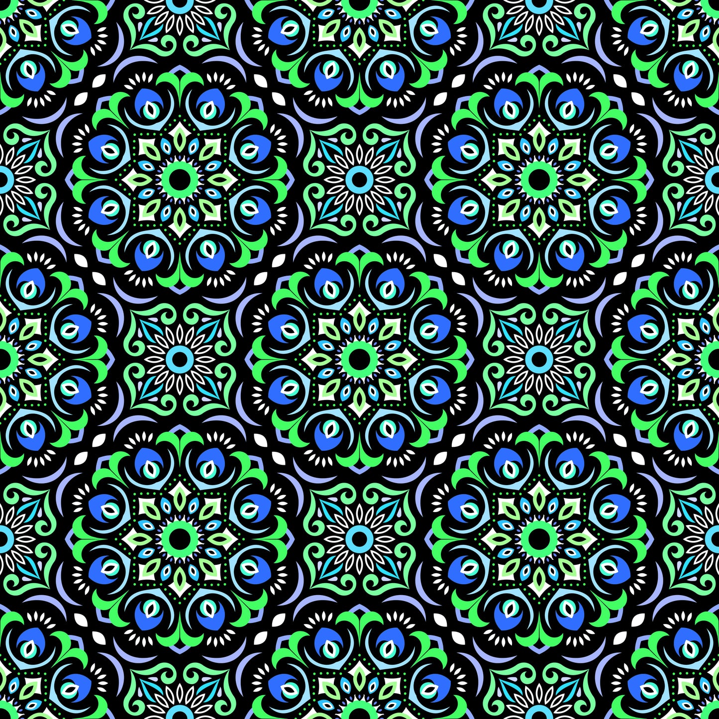 Green - Blue Mandala Fabric - 209