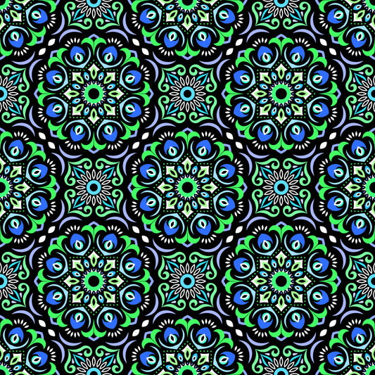 Green - Blue Mandala Fabric - 209
