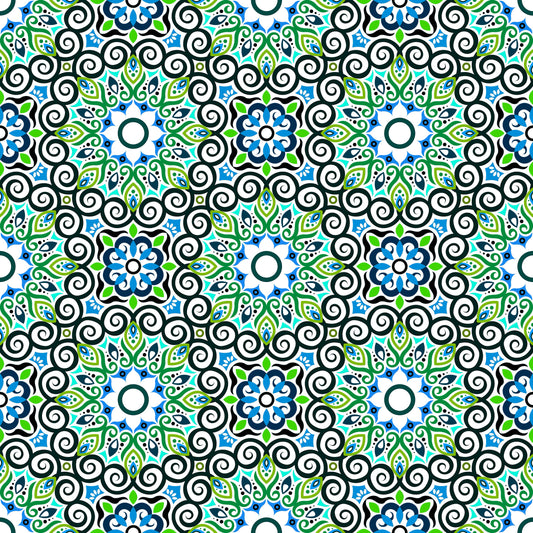 Green - Turquoise - Blue Mandala Fabric - 125i