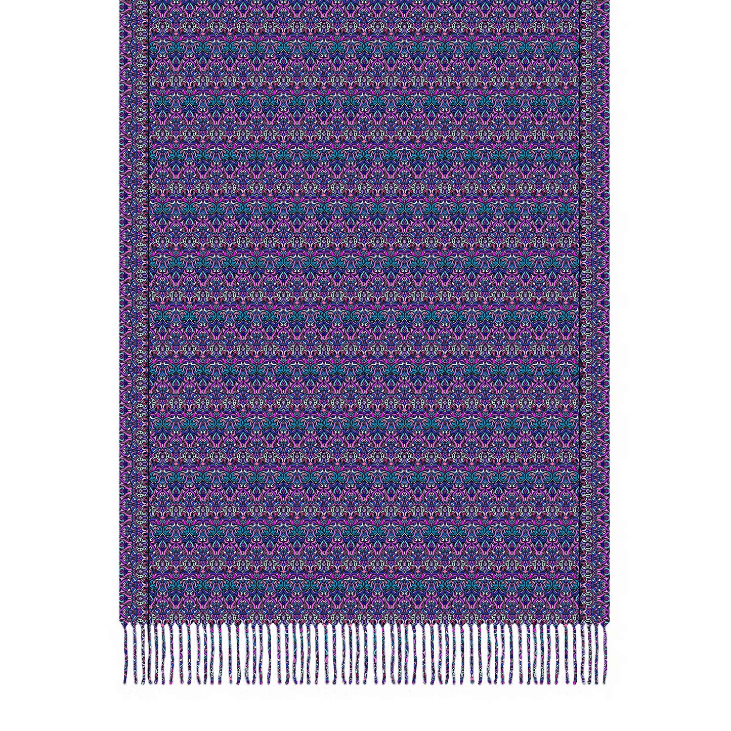 Turquoise - Pink - Purple Abstract Doodle Scarf with Tassels