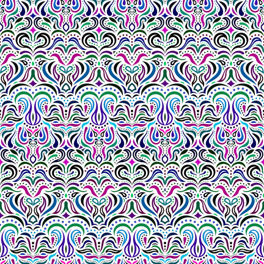 Green - Purple - Blue Abstract Doodle Fabric 1013.2i