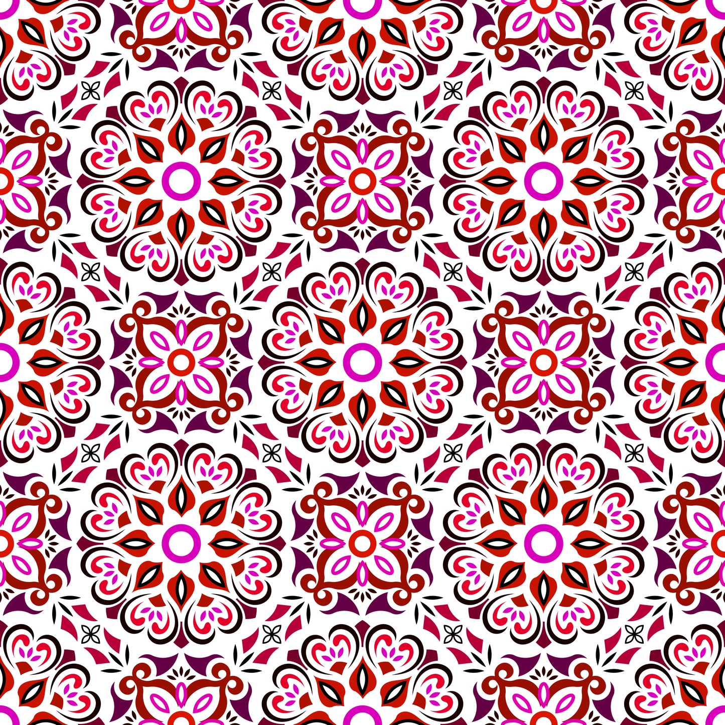 Red - Pink Mandala Fabric - 206i