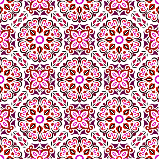 Red - Pink Mandala Fabric - 206i