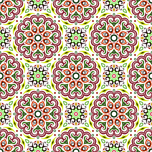 Red - Green Mandala Fabric - 155i