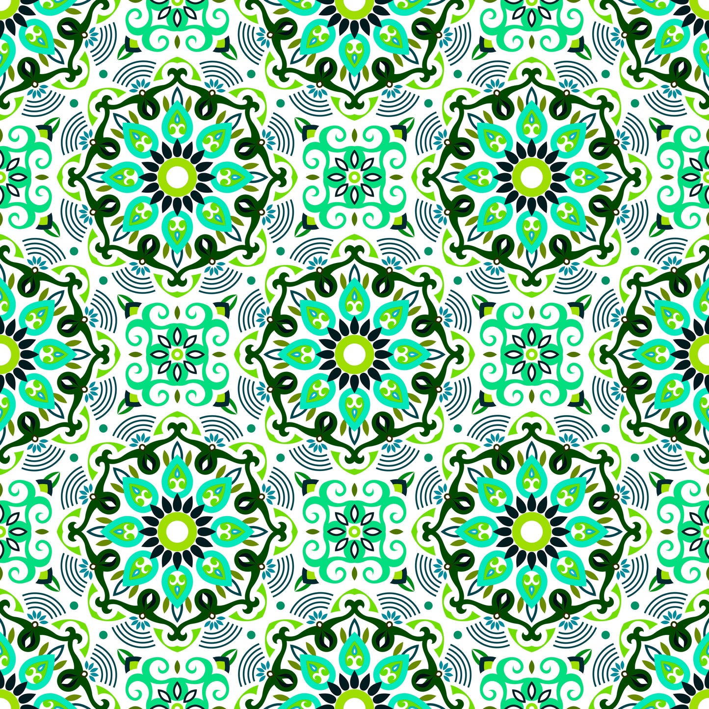 Turquoise - Green Mandala Fabric - 140i