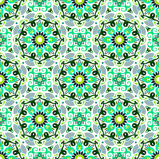 Turquoise - Green Mandala Fabric - 140i