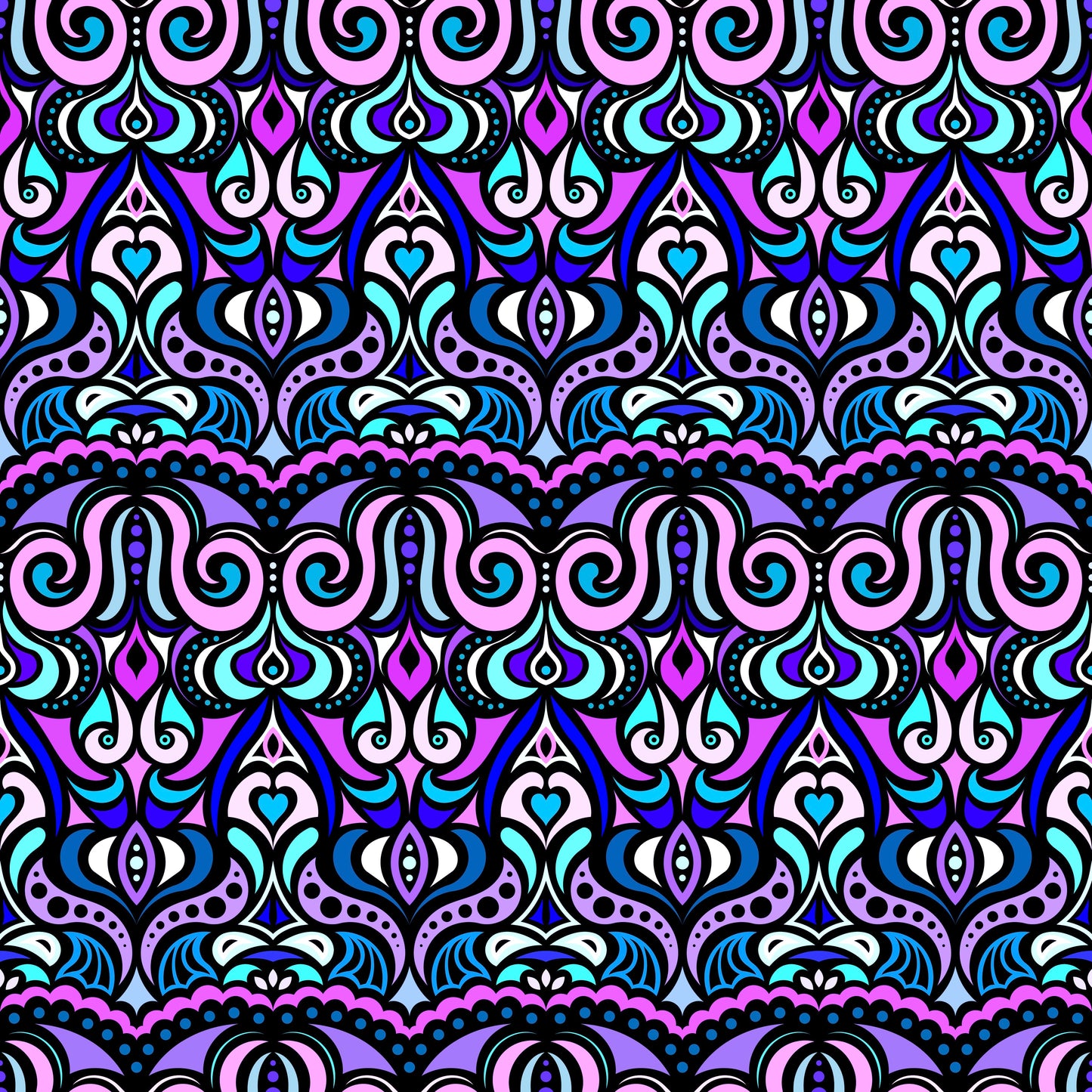 Purple - Turquoise - Blue Abstract Doodle Fabric 1010.2