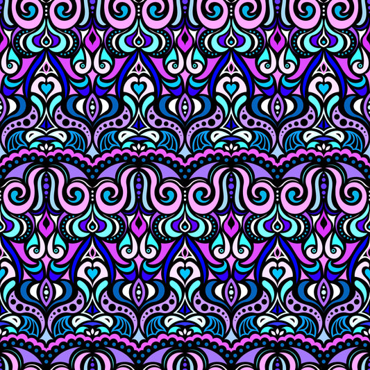 Purple - Turquoise - Blue Abstract Doodle Fabric 1010.2