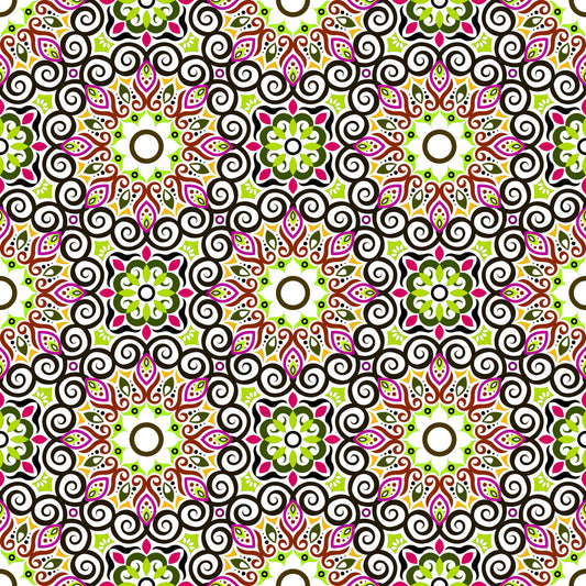 Green - Pink - Brown Mandala Fabric - 125i