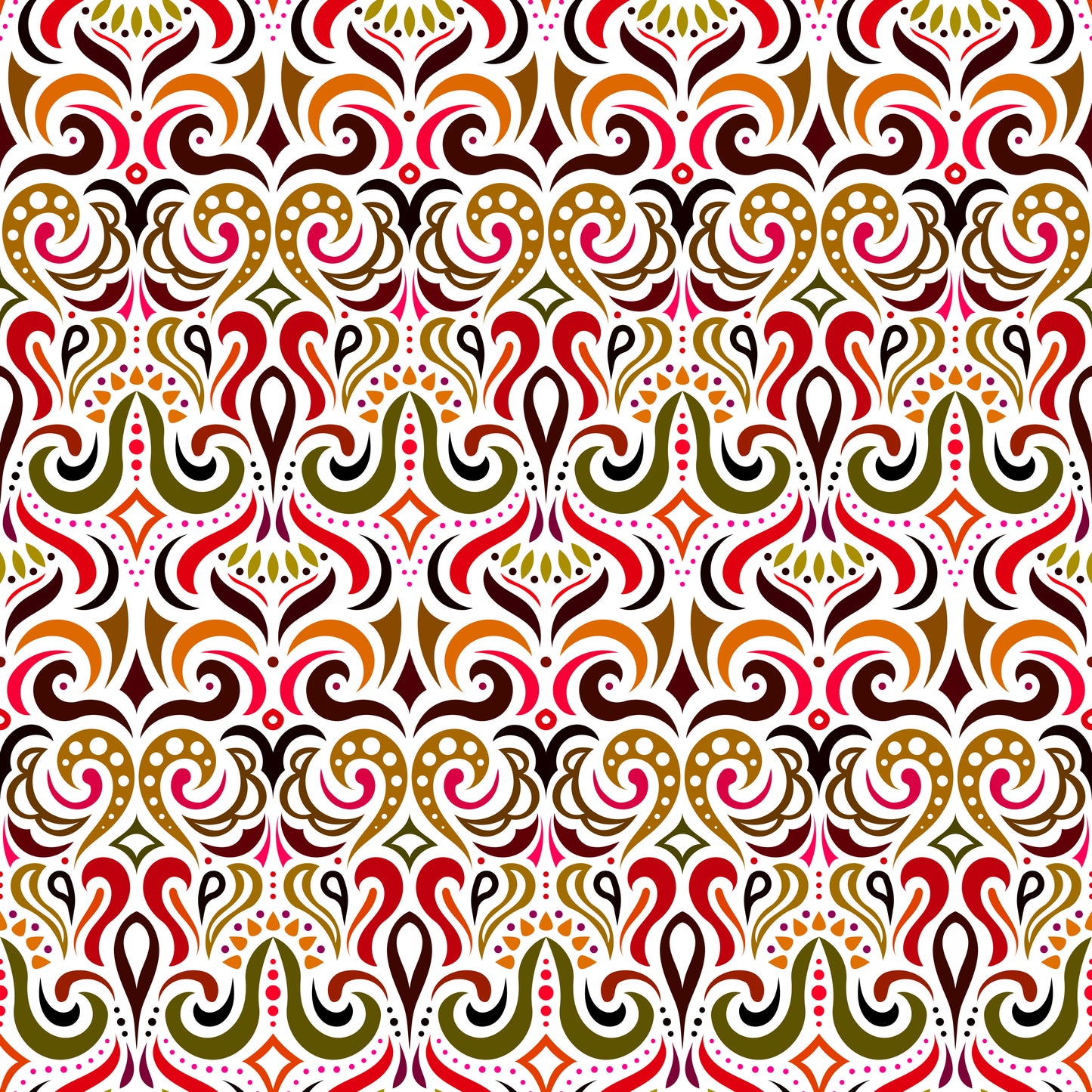 Orange - Red - Brown Abstract Doodle Fabric 1001i