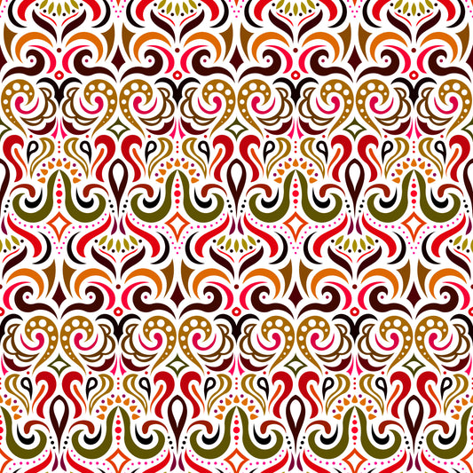 Orange - Red - Brown Abstract Doodle Fabric 1001i