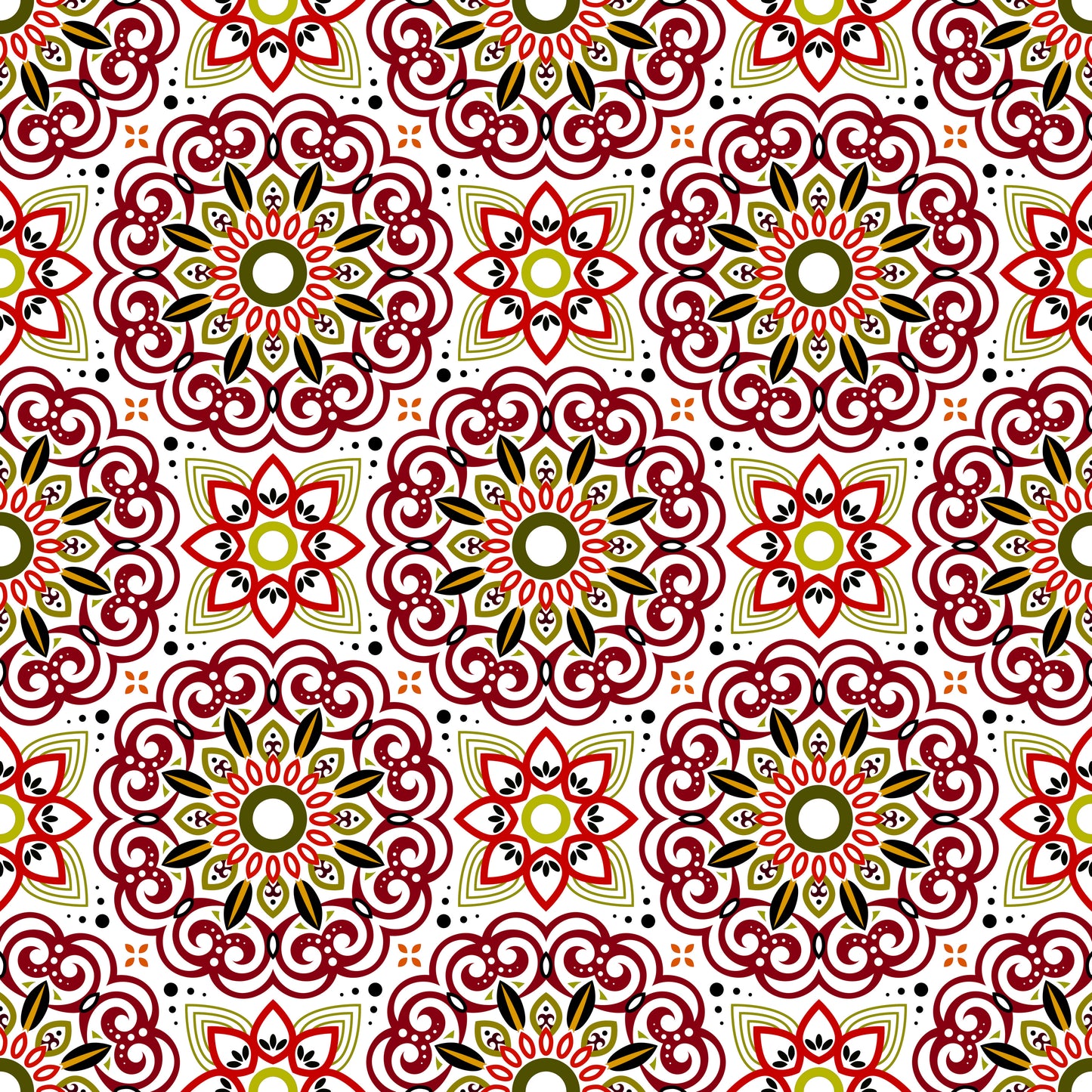 Red - Yellow Mandala Fabric - 149i