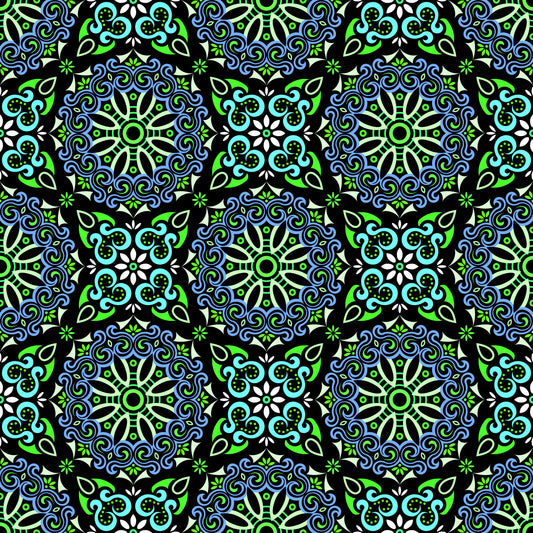 Blue - Green - Turquoise Mandala Fabric - 166