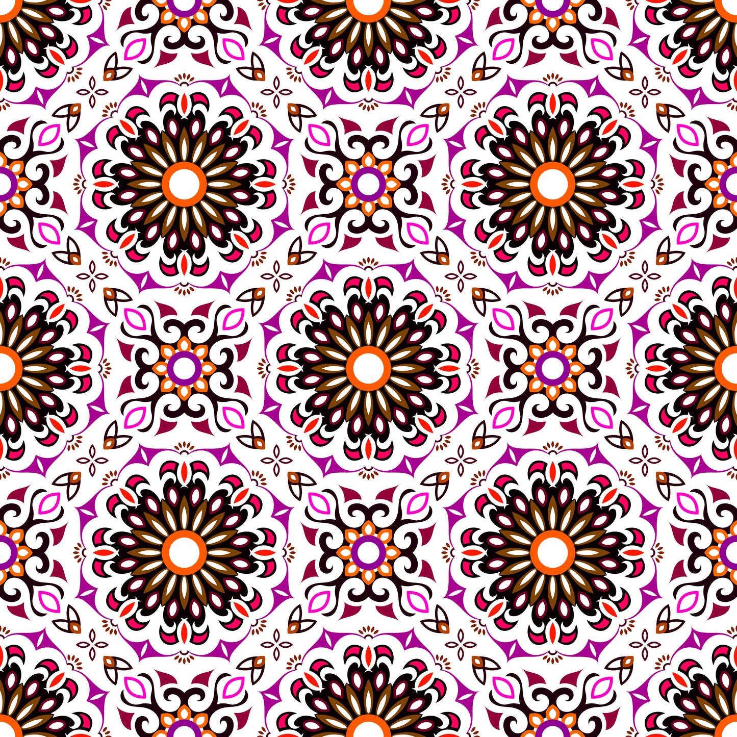 Purple - Orange - Red Mandala Fabric - 198i