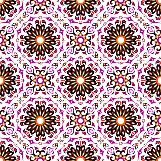Purple - Orange - Red Mandala Fabric - 198i