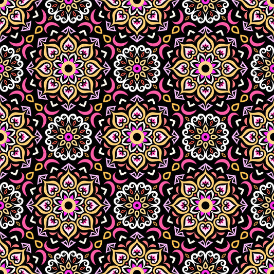 Yellow - Pink - Orange Mandala Fabric - 213