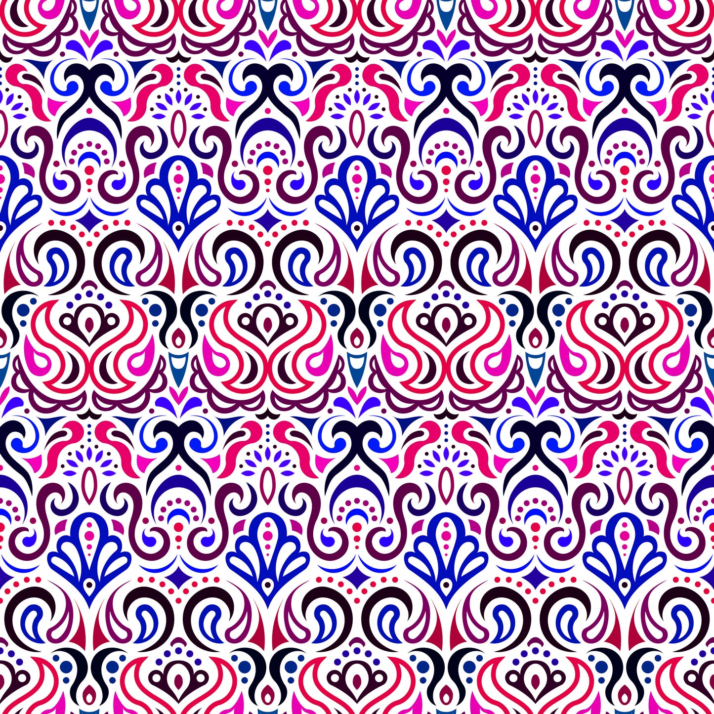 Blue - Red - Pink Abstract Doodle Fabric 1002i