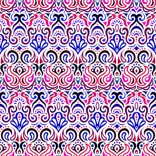 Blue - Red - Pink Abstract Doodle Fabric 1002i
