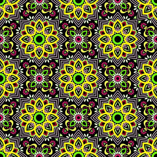 Yellow - Green - Red Mandala Fabric - 145