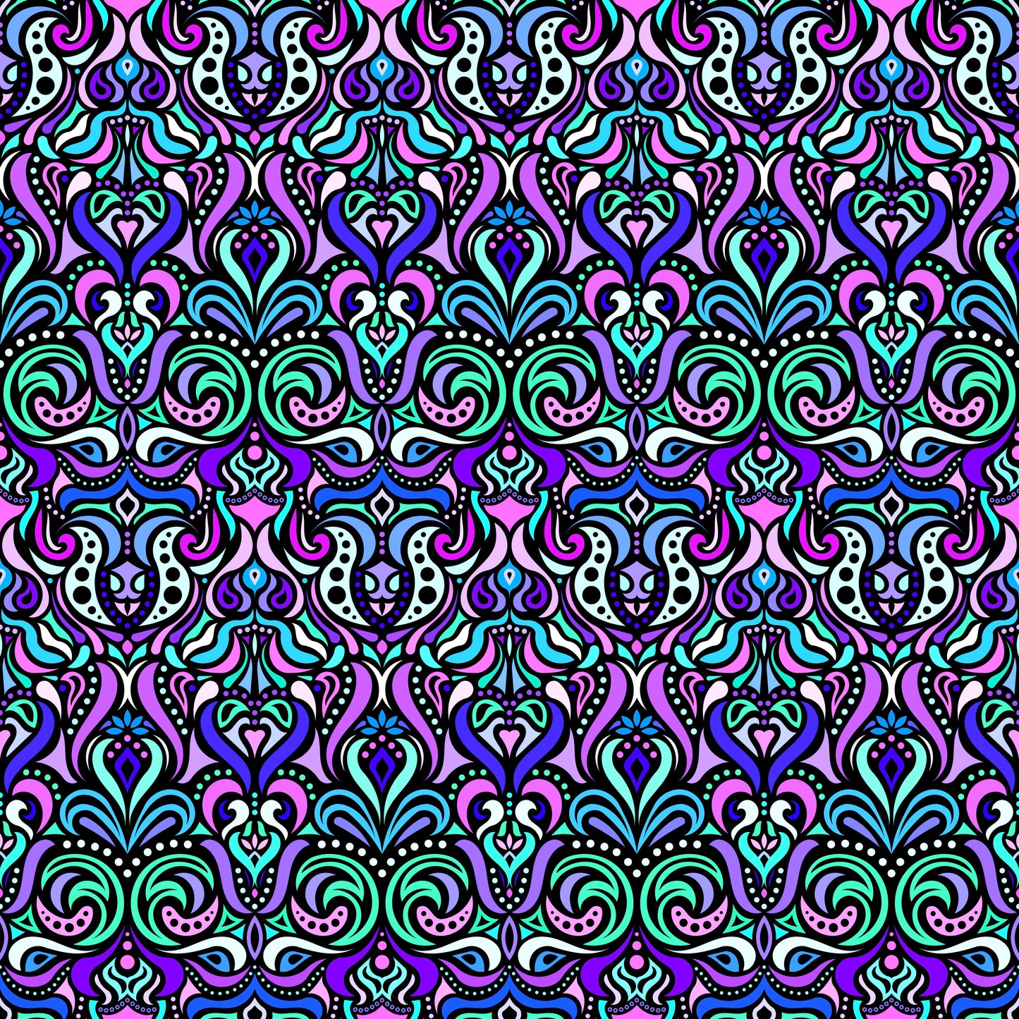 Purple - Turquoise - Blue Abstract Doodle Fabric 1011.4
