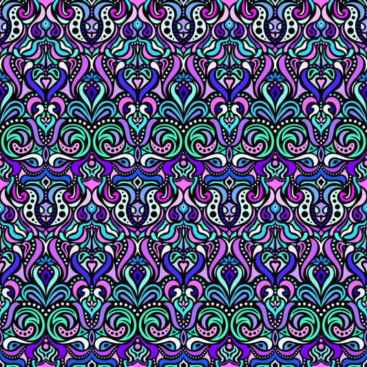 Purple - Turquoise - Blue Abstract Doodle Fabric 1011.4